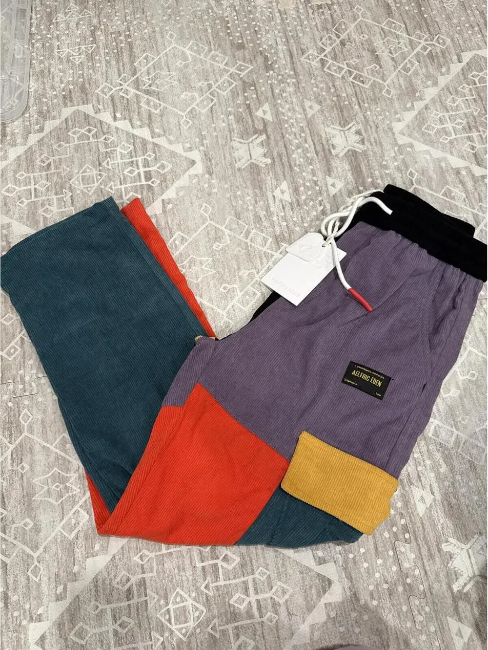 Colorblock Corduroy Pants with Cargo Pockets